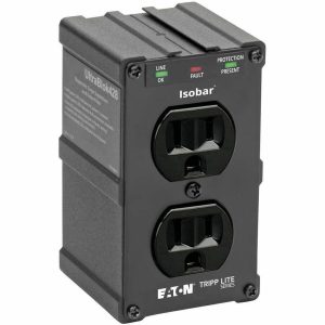 Eaton Tripp Lite Series Isobar 2-Outlet Surge Protector, Direct Plug-In, 1410 Joules, Diagnostic LEDs, Black Metal Housing