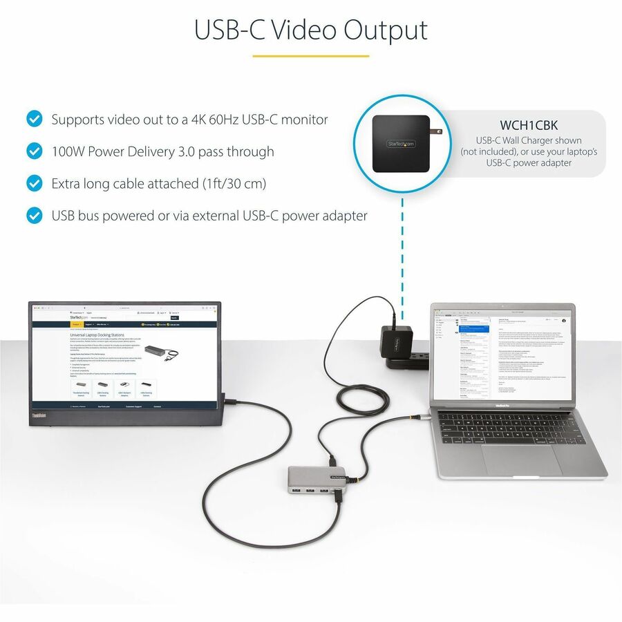 StarTech.com 4-Port USB-C Hub with USB-C DP Alt Mode Video Output, 3x USB-A, 1x USB-C, 100W Power Delivery Pass-Through, USB 3.2 10Gbps - Image 2