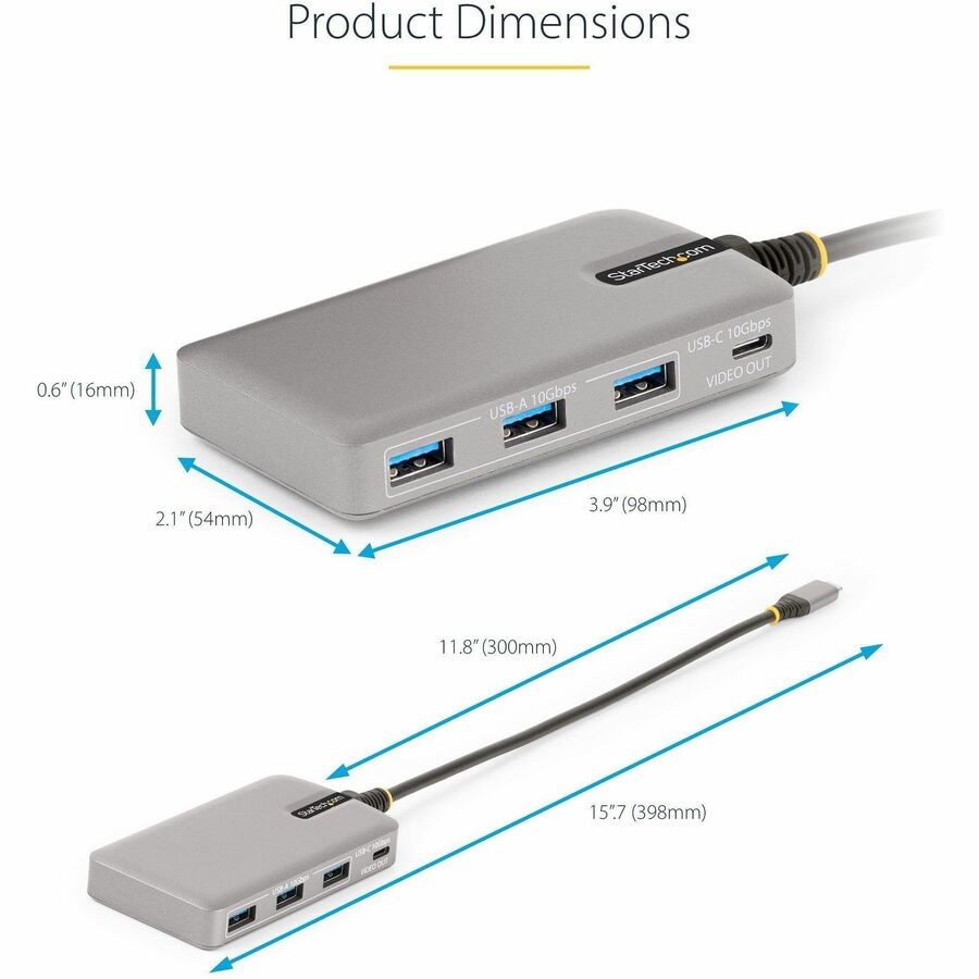 StarTech.com 4-Port USB-C Hub with USB-C DP Alt Mode Video Output, 3x USB-A, 1x USB-C, 100W Power Delivery Pass-Through, USB 3.2 10Gbps - Image 4