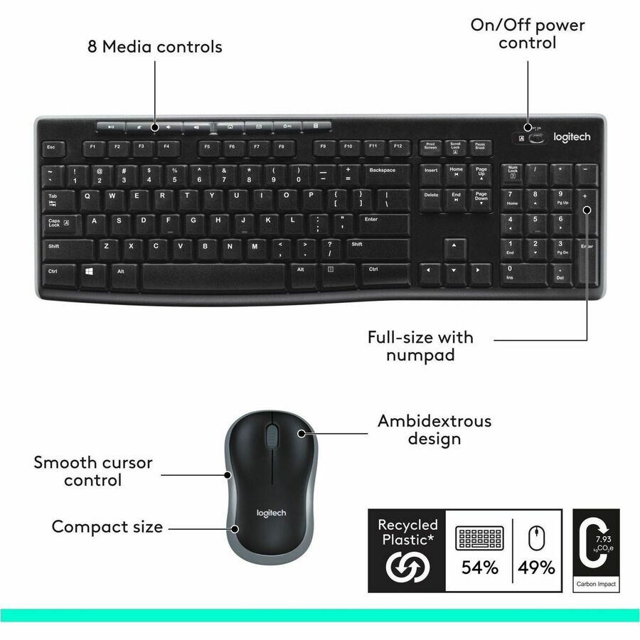 Logitech MK270 Wireless Keyboard and Mouse Combo for Windows, 2.4 GHz Wireless, Compact Mouse, Black - Image 8