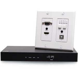 C2G HDMI HDBaseT + VGA, 3.5mm, and USB-B to A over Cat Extender Wall Plate Transmitter to Box Receiver - 4K 60Hz