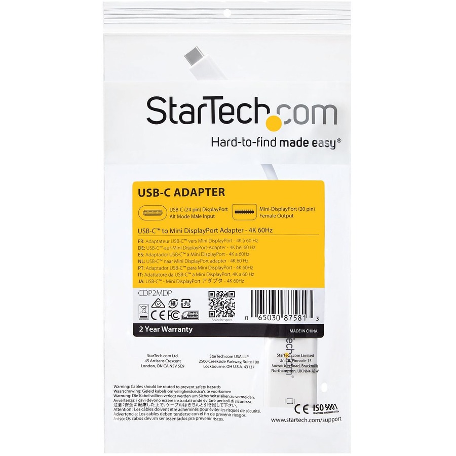 StarTech.com - USB-C to Mini DisplayPort Adapter - 4K 60Hz - White - USB Type-C to Mini DP Adapter - Thunderbolt 3 Compatible - Image 7