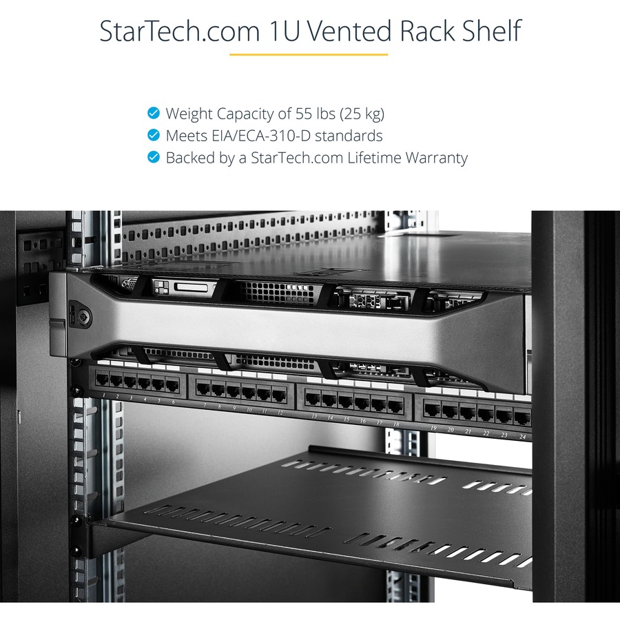 StarTech.com 1U Vented Server Rack Cabinet Shelf - Fixed 20" Deep Cantilever Rackmount Tray for 19" Data/AV/Network Enclosure w/Cage Nuts - Image 6