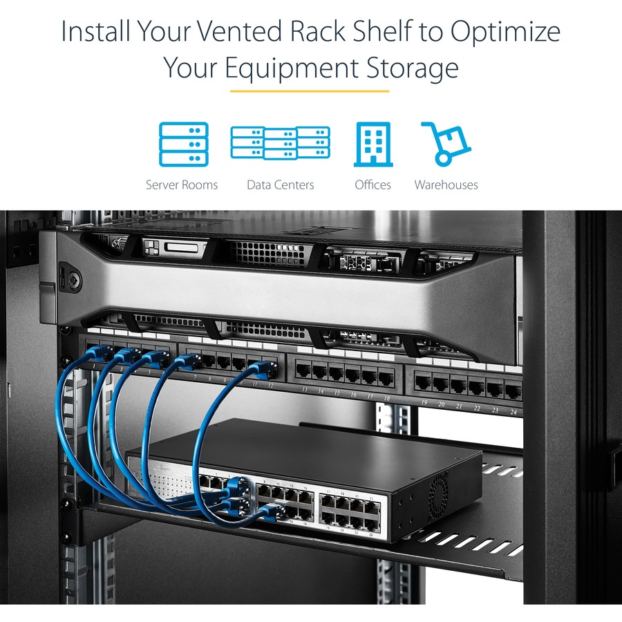 StarTech.com 1U Vented Server Rack Cabinet Shelf - Fixed 20" Deep Cantilever Rackmount Tray for 19" Data/AV/Network Enclosure w/Cage Nuts - Image 7