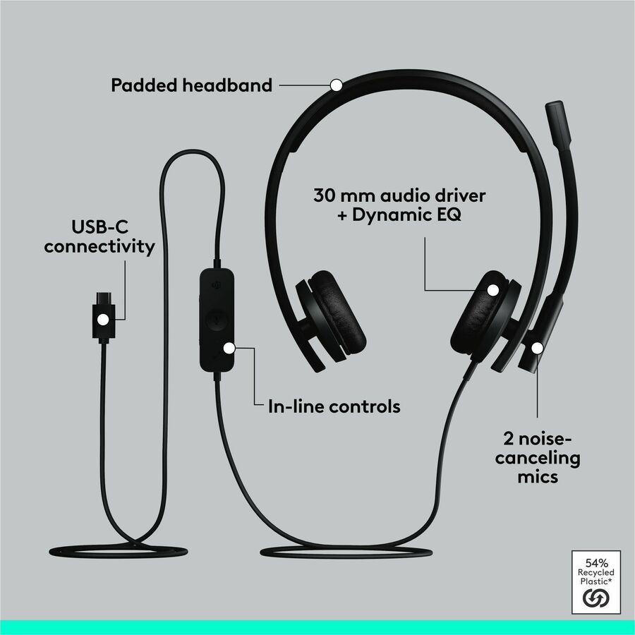 Logitech H570e USB Wired Stereo Headset, USB-C, Noise-Canceling Mics, Inline Controls, Certified for Microsoft Teams, Black - Image 5