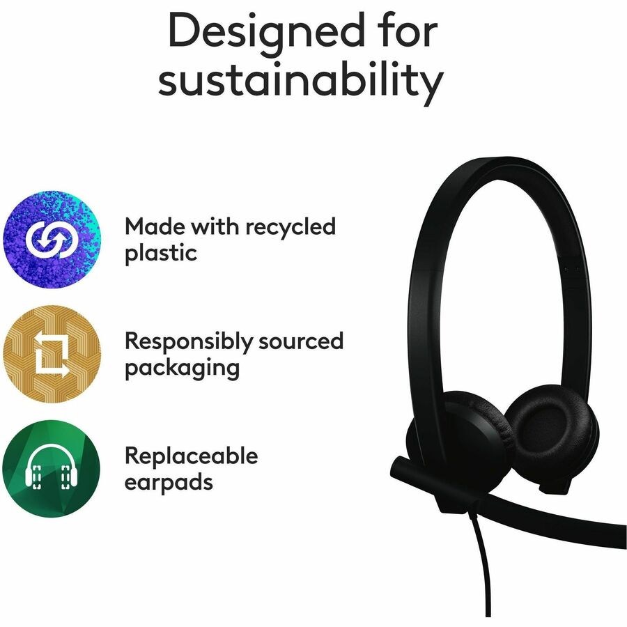 Logitech H570e USB Wired Stereo Headset, USB-C, Noise-Canceling Mics, Inline Controls, Certified for Microsoft Teams, Black - Image 8