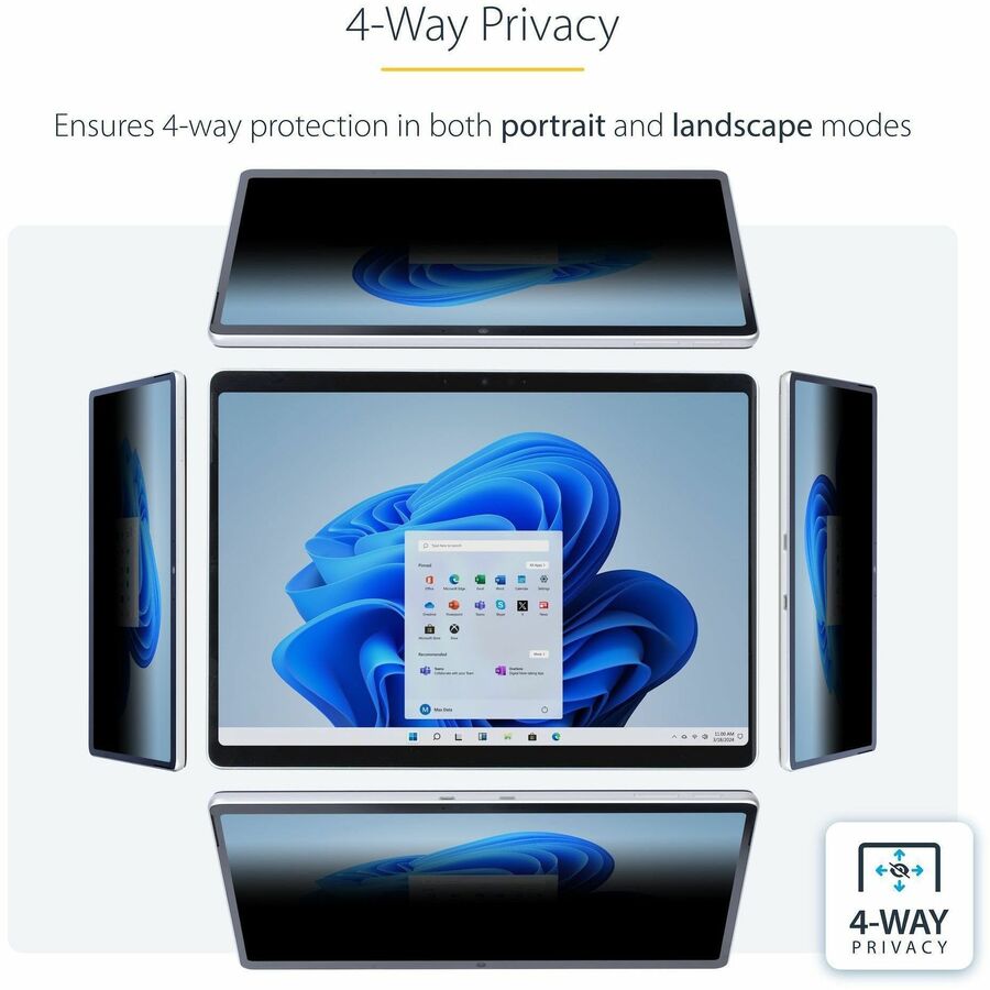 StarTech.com 4-Way Privacy Screen For 13-inch Surface Pro 8/9/X Laptop, For Portrait/Landscape, Touch-Enabled, +/- 30 Deg. View, Matte - Image 4