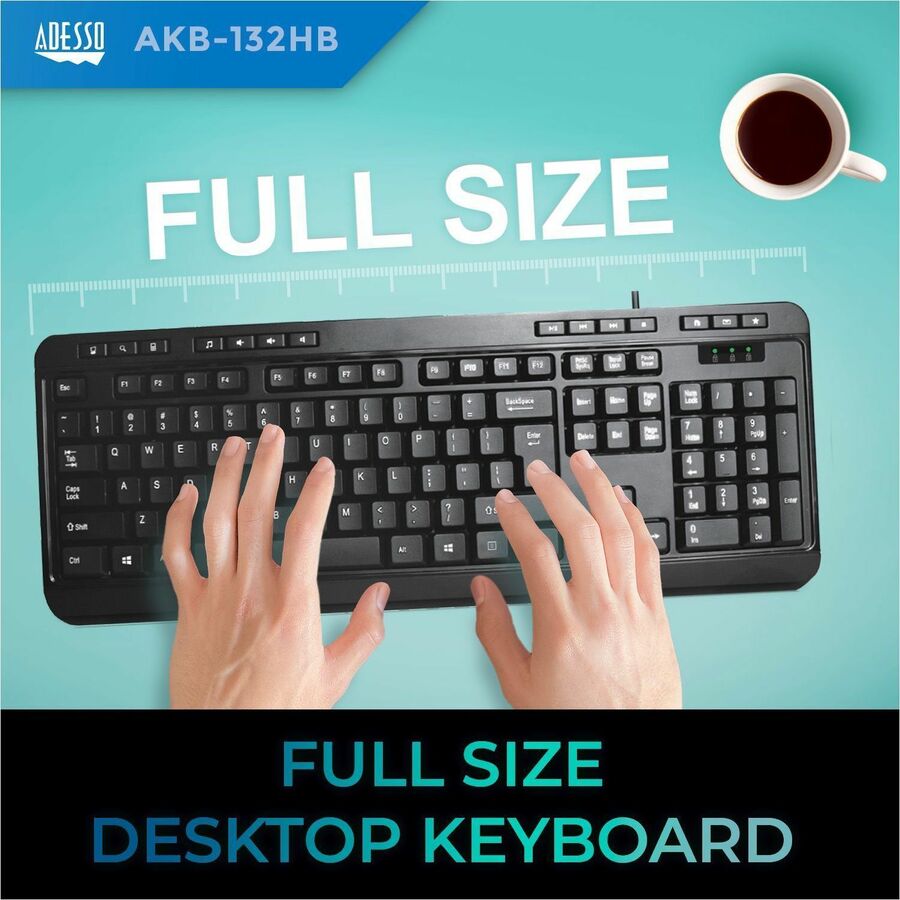 Adesso Multimedia Desktop Keyboard with 3-Port USB Hub - Image 2