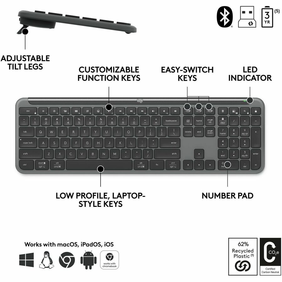 Logitech Signature Slim MK955 for Business Wireless Keyboard and Mouse Combo, Quiet Typing, Secure Receiver - Graphite - Image 6