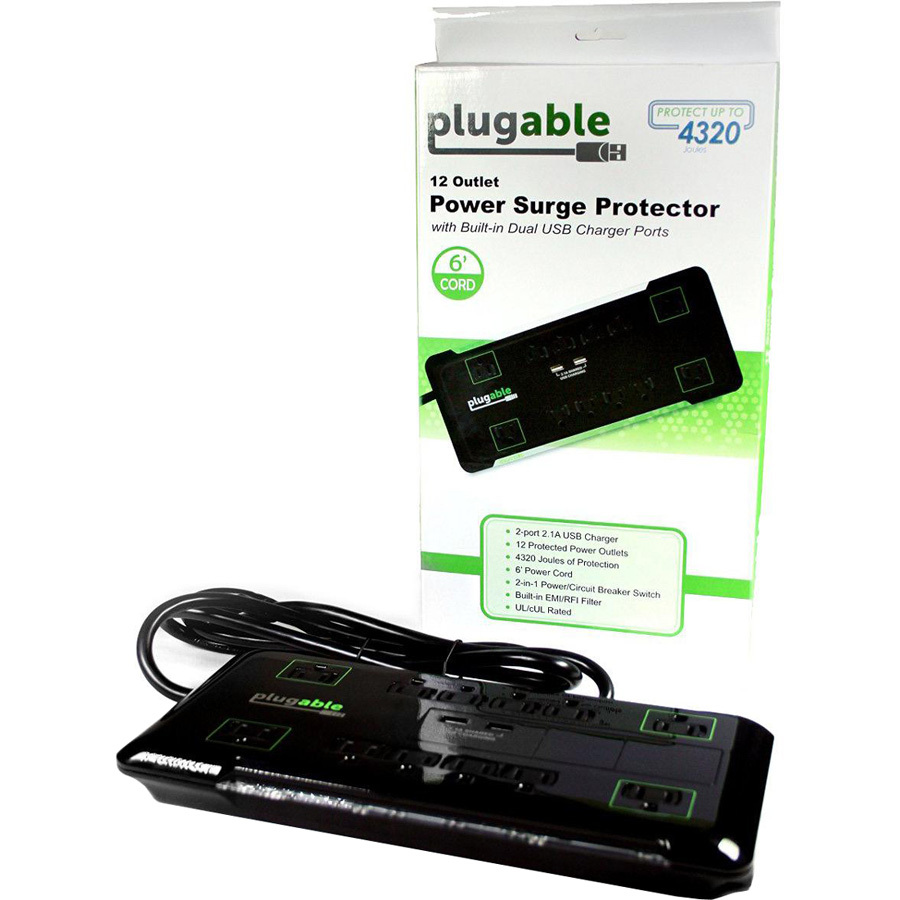Plugable Surge Protector Power Strip with USB and 12 AC Outlets - Image 5