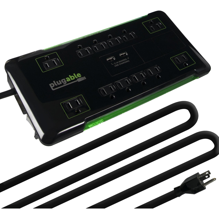 Plugable Surge Protector Power Strip with USB and 12 AC Outlets - Image 2