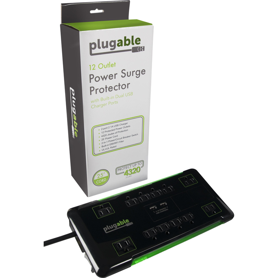 Plugable Surge Protector Power Strip with USB and 12 AC Outlets - Image 5