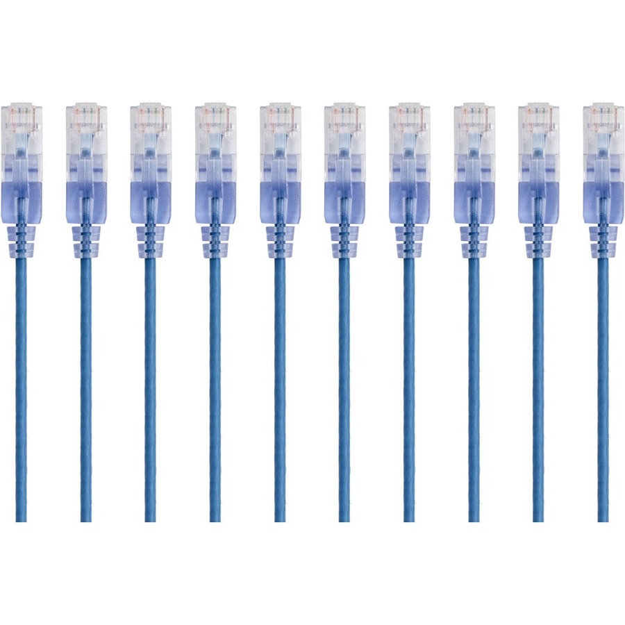 Monoprice 10-Pack, SlimRun Cat6A Ethernet Network Patch Cable, 7ft Blue