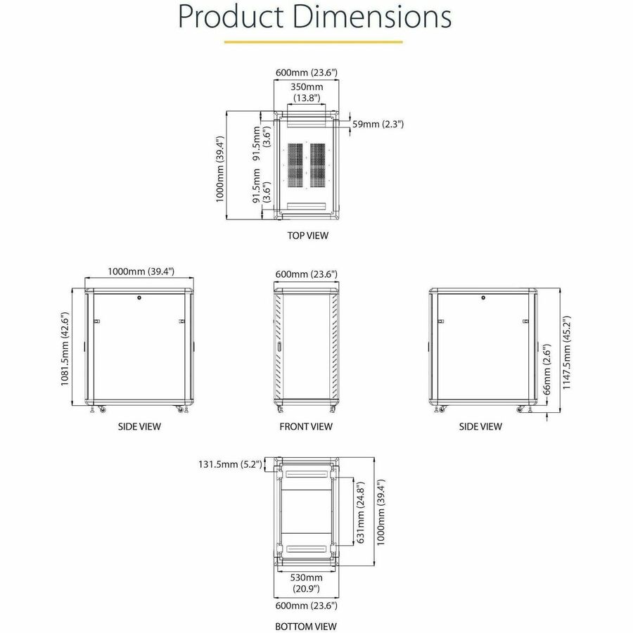 StarTech.com 22U 36in Knock-Down Server Rack Cabinet with Caster - Image 5