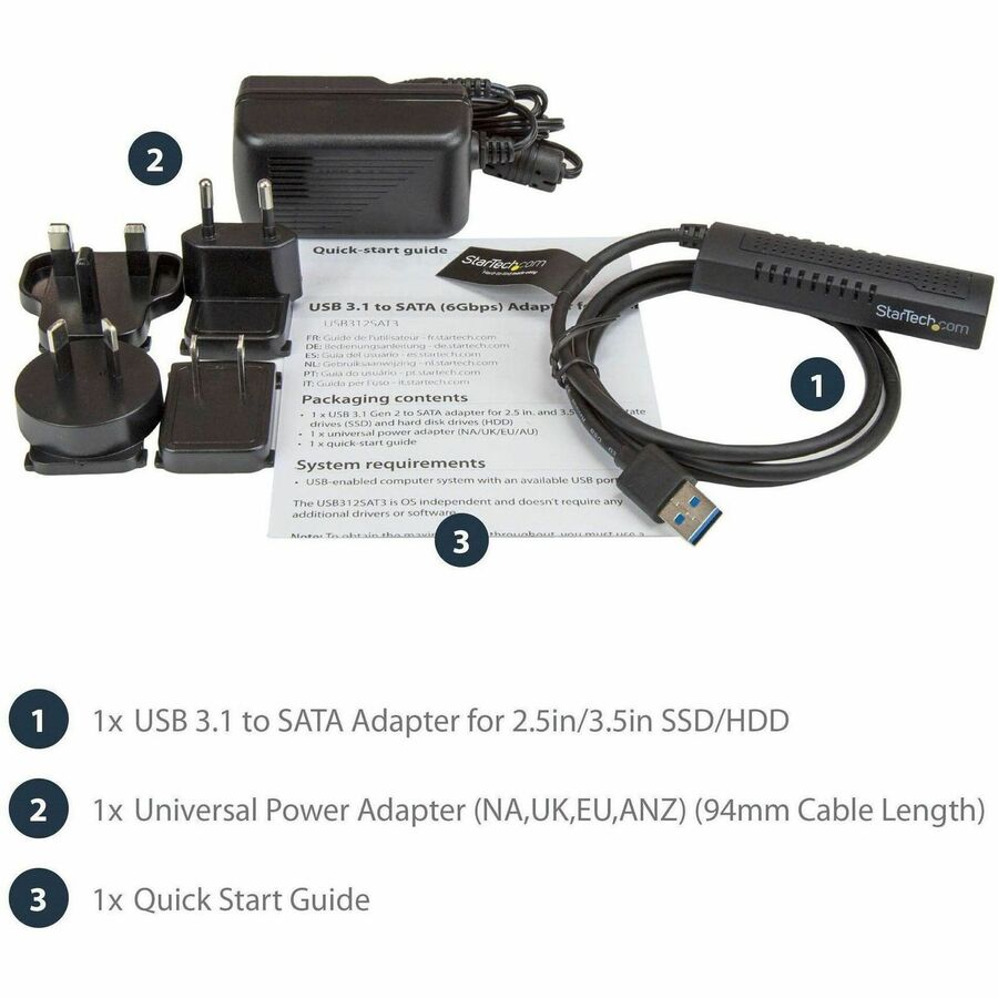 StarTech.com SATA to USB Cable - USB 3.1 10Gbps - 2.5 / 3.5 SATA SSD HDD - SATA to USB Adapter Cable - USB 3.1 to SATA Cable - Image 7