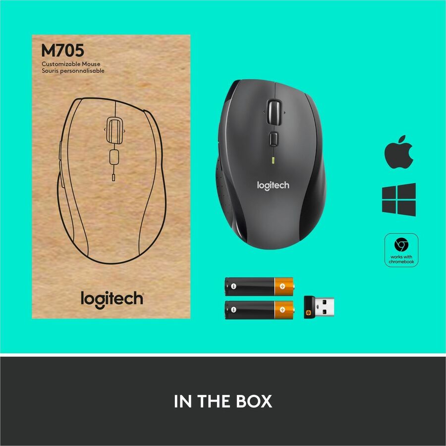 Logitech M705 Marathon Wireless Mouse, 2.4 GHz USB Unifying Receiver, 1000 DPI, 5-Programmable Buttons, Black - Image 8