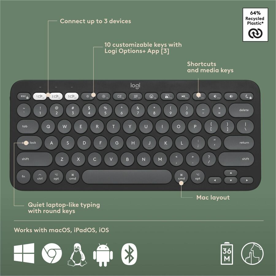 Logitech Pebble 2 Combo for Mac, Wireless Keyboard and Mouse, Slim, Quiet and Portable, Customizable, Tonal Graphite - Image 6