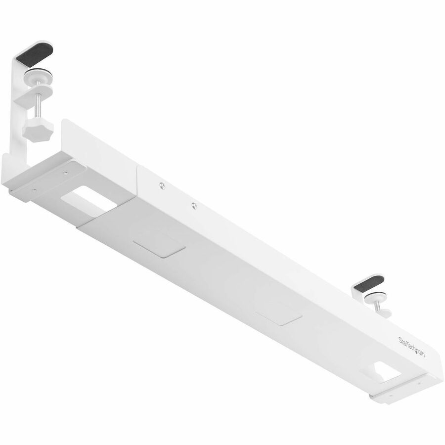 StarTech.com Under Desk Cable Management Tray, Length Adjustable, Clamp-On Installation, No Drilling Required, White - Image 2