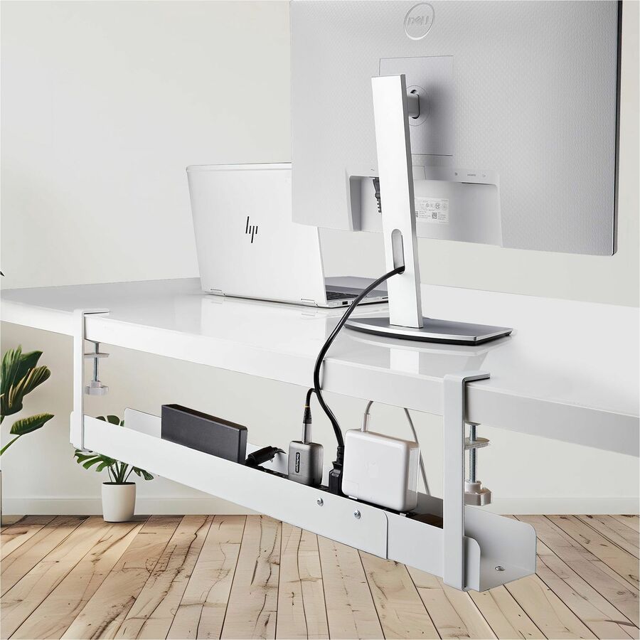 StarTech.com Under Desk Cable Management Tray, Length Adjustable, Clamp-On Installation, No Drilling Required, White - Image 4