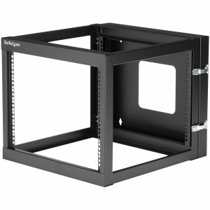 StarTech.com 4-Post 8U Hinged Wall-Mount Network Rack, 19" Open Frame Server Rack, Wall Mount Data Rack for IT Computer Equipment, TAA~