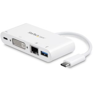 StarTech.com USB C Multiport Adapter to DVI-D (Digital) Video - 60W PD Passthrough/GbE/USB-A - Portable USB Type-C/Thunderbolt 3 Mini Dock