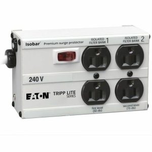Eaton Tripp Lite Series Isobar 4-Outlet 230V Surge Protector, 6 ft. (1.83 m) Cord with Right-Angle Plug, 330 Joules, Metal Housing