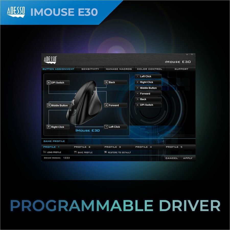 Adesso iMouse E30 - 2.4 GHz Wireless Vertical Programmable Mouse - Image 4