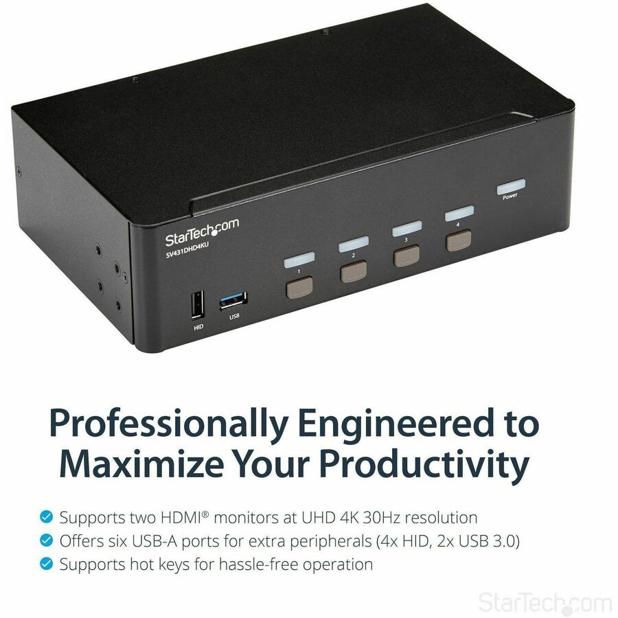 StarTech.com 4 Port HDMI KVM Switch - 4K 30Hz - Dual Display - Image 3