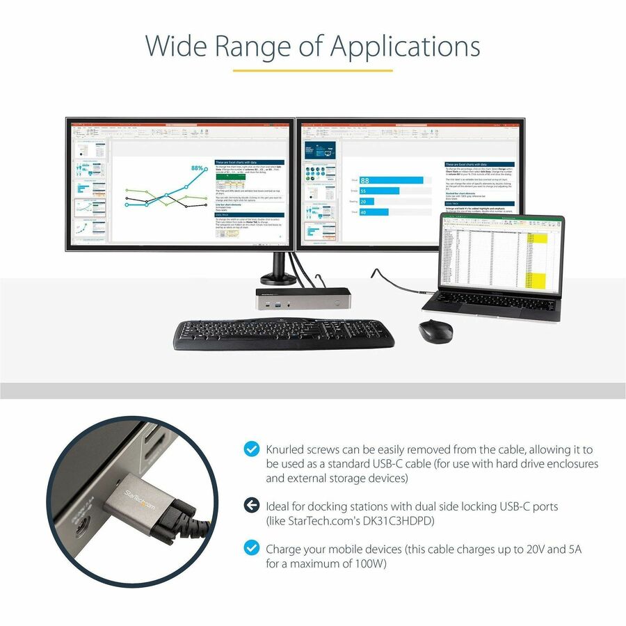StarTech.com 3ft 1m Side Screw Locking USB C Cable 10Gbps, USB 3.1 Type-C Cable, 5A/100W PD, DP Alt Mode, Dual Screw Lock USB-C Cord - Image 6