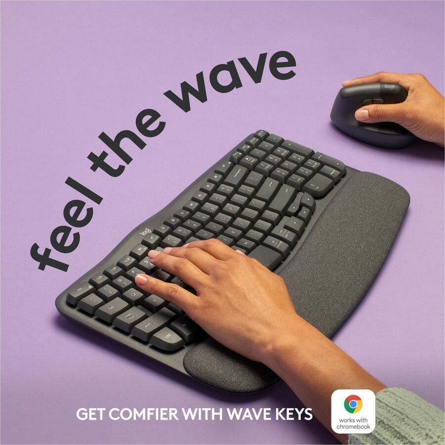 Logitech Wave Keys Wireless Ergonomic Keyboard with Cushioned Palm Rest, Comfortable Natural Typing, Graphite - Image 2