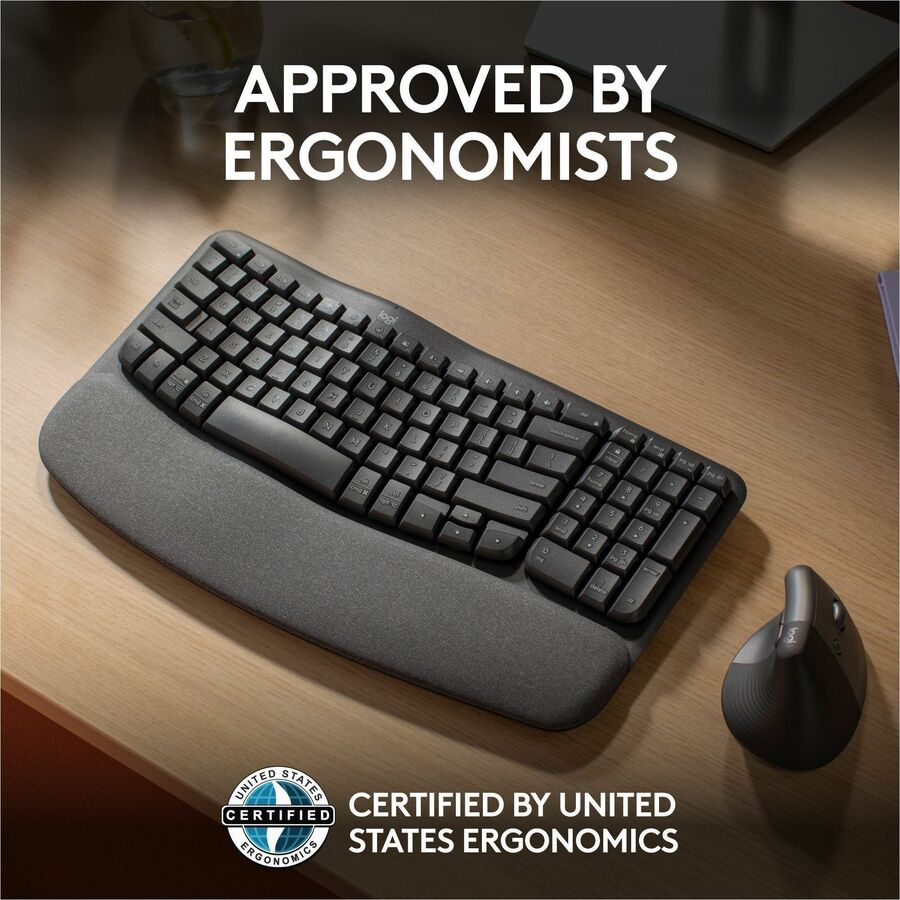 Logitech Wave Keys Wireless Ergonomic Keyboard with Cushioned Palm Rest, Comfortable Natural Typing, Graphite - Image 5