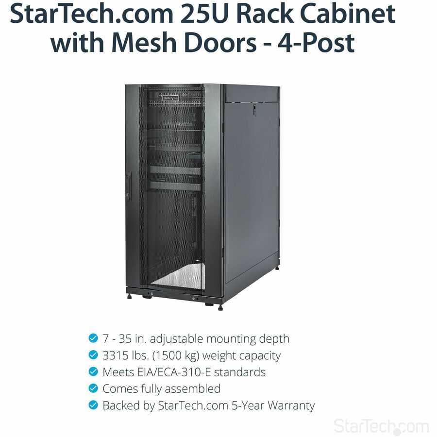 StarTech.com 4-Post 25U Server Rack Cabinet, 19" Data Rack Cabinet for Computer / IT Equipment, Home Network Rack, Half Height Server Rack - Image 2