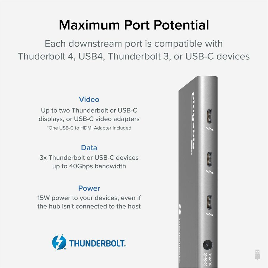 Plugable USB4 Hub, 5-in-1 Thunderbolt 4 Hub with 60W Charging, Single 8K or Dual 4K Display - Image 3