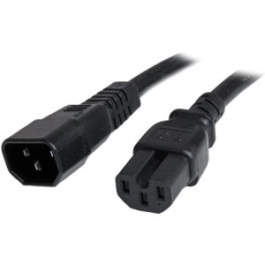 StarTech.com 3ft (1m) Heavy Duty Extension Cord, IEC C14 to IEC C15 Black Extension Cord, 15A 250V, 14AWG, Heavy Gauge Power Cable