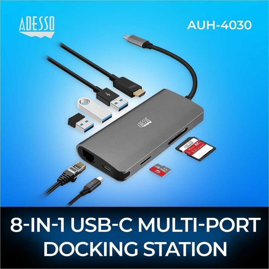 Adesso 8-in-1 USB-C Multi-Port Docking Station (TAA Compliant) - Image 5