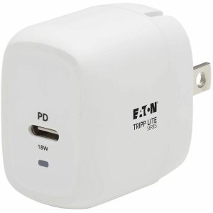 Eaton Tripp Lite Series Compact USB-C Wall Charger with USB-C to Lightning Cable - 18W PD Charging, GaN Technology, White