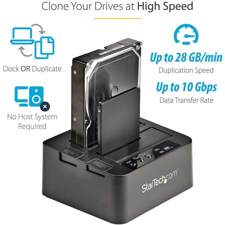 StarTech.com Standalone Hard Drive Duplicator, External Dual Bay HDD/SSD Cloner/Copier, USB 3.1 to SATA Drive Docking Station, Disk Cloner - Image 2