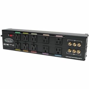 Eaton Tripp Lite Series Isobar 10-Outlet Home/Business Theater Surge Protector, 8 ft. Cord with Right-Angle Plug, 3840 Joules, LEDs, Metal Housing
