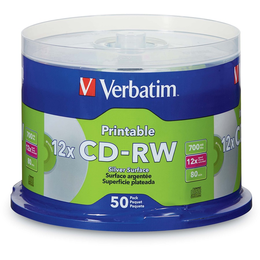 CD-RW 700MB 12X DataLifePlus Silver Inkjet Printable with Branded Hub - 50pk Spindle