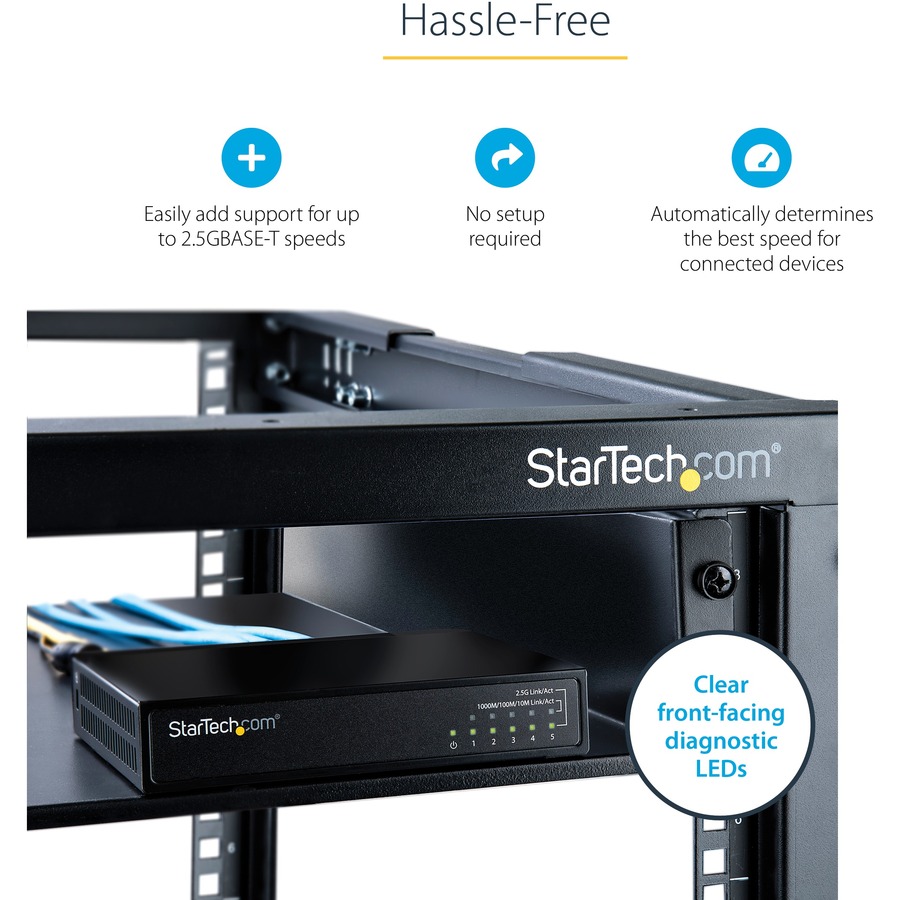 StarTech.com Unmanaged 2.5G Switch, 5 Port 2.5GBASE-T Unmanaged Ethernet Switch, Din Rail | Wall Mount, Multi-Gigabit, Auto-MDIX, 9K Jumbo - Image 5