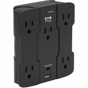 Eaton Tripp Lite Series Safe-IT 5-Outlet Surge Protector, USB-A/USB-C Ports, 5-15P Direct Plug-In, 1050 Joules, Antimicrobial Protection, Black