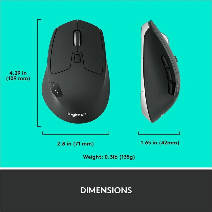 Logitech M720 Triathlon Multi-Device Wireless Mouse, Bluetooth, USB Unifying Receiver, 1000 DPI, 8 Buttons, Black - Image 10