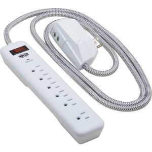 Eaton Tripp Lite Series 7-Outlet Surge Protector - 6 on strip/1 in detachable plug, 2 USB Ports (2.4A Shared), Detachable Charger Plug, 6 ft. Cord, 5-15P Plug, 900 Joules, White
