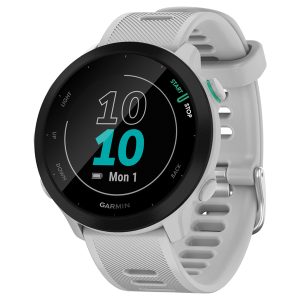 Garmin 010-02562-01 Forerunner 55 GPS Smartwatch with 42-mm Case, Bluetooth, Health/Fitness Monitoring, Activity Tracking, and 5 ATM Water Rated (White)