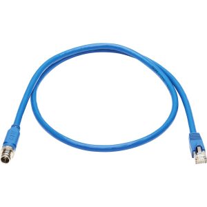 Eaton Tripp Lite Series M12 X-Code Cat6a 10G F/UTP CMR-LP Shielded Ethernet Cable (M12 M/RJ45 M), IP68, PoE, Blue, 1 m (3.3 ft.), TAA