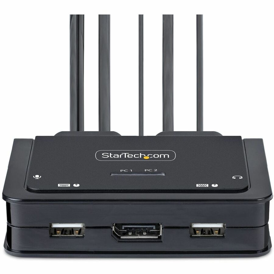 StarTech.com 2-Port USB-C Cable KVM Switch, 4K 60Hz DisplayPort Output, Compact KVM with 4ft/1.2m Integrated Host Cables, Bus Powered - Image 2