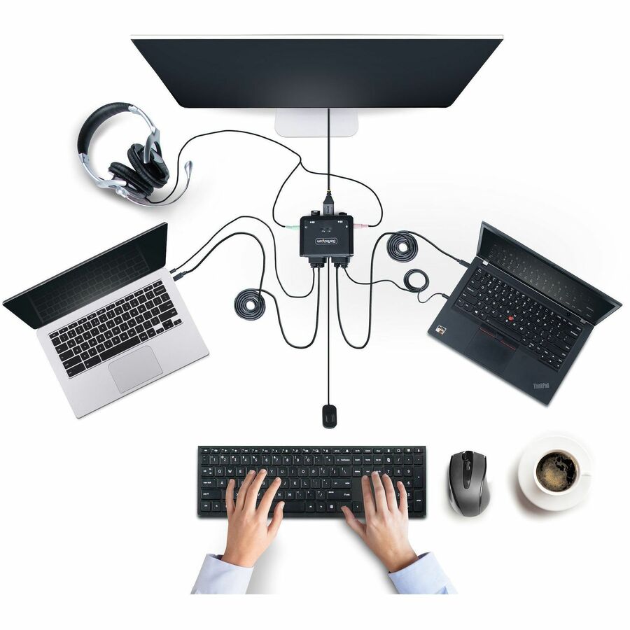 StarTech.com 2-Port USB-C Cable KVM Switch, 4K 60Hz DisplayPort Output, Compact KVM with 4ft/1.2m Integrated Host Cables, Bus Powered - Image 7