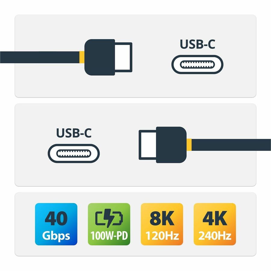 StarTech.com 3ft (1m) USB4 Cable, USB-IF Certified USB-C Cable, 40 Gbps, 100W, 8K 60Hz, Compatible w/Thunderbolt 4/3/USB 3.2, USB Type-C - Image 2