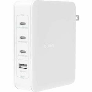 Belkin 140W Portable 4-Port GaN Wall Charger - 3xUSB-C, 1xUSB-A (140W Total) - Fast Charging - Power Adapter - White