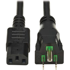 Eaton Tripp Lite Series Safe-IT Antibacterial Hospital-Grade Power Cord, 5-15P to C13 - Green Dot, 13A, 125V, 16 AWG, Black, 6 ft. (1.8 m)